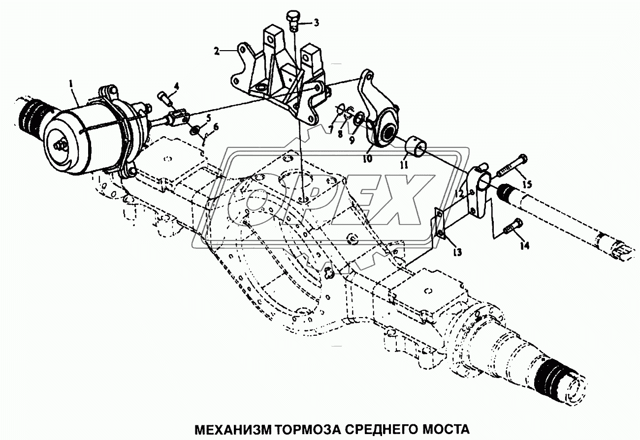 Механизм тормоза среднего моста