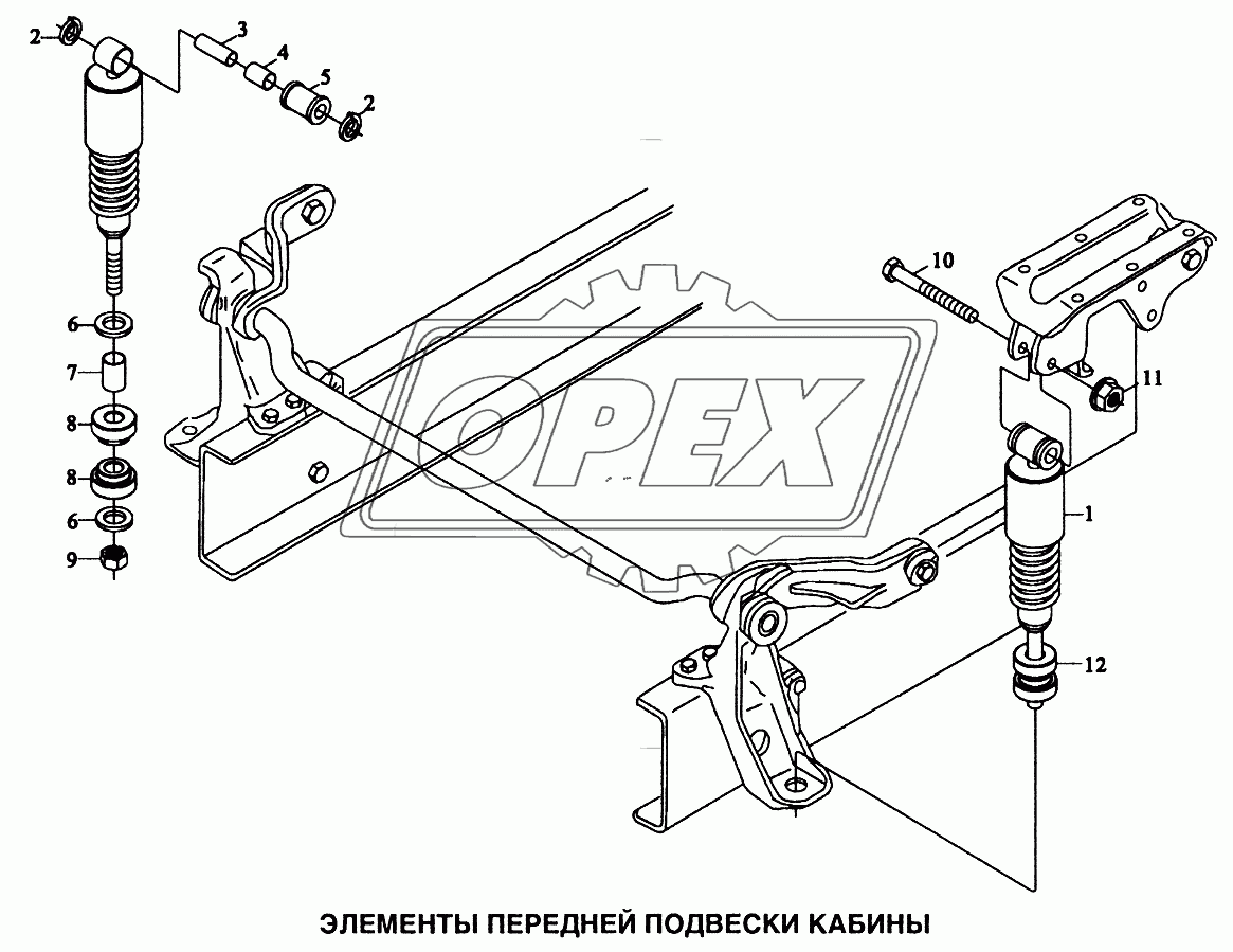 Элементы передней подвески кабины