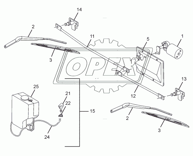 WIPER MOTOR AND LINKAGES (TILT CAB)