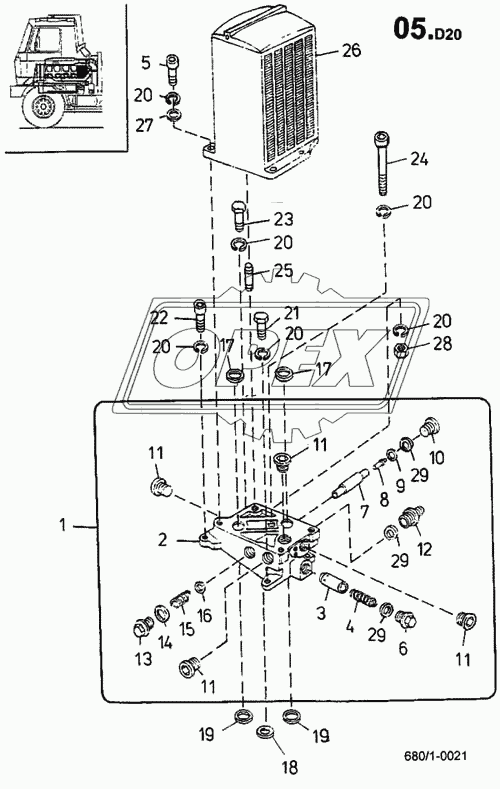 Масляный радиатор, крепление сердцевины радиатора (680/1)