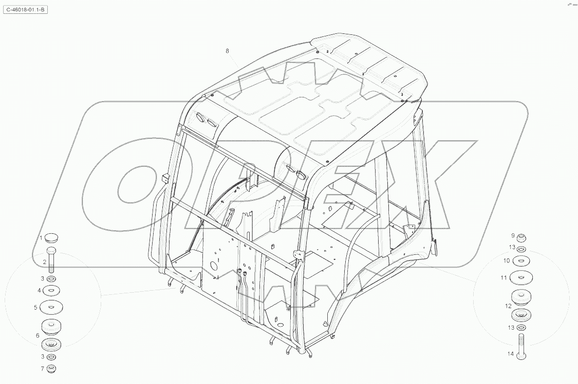 Cab - without windscreen - Structure - Mounts