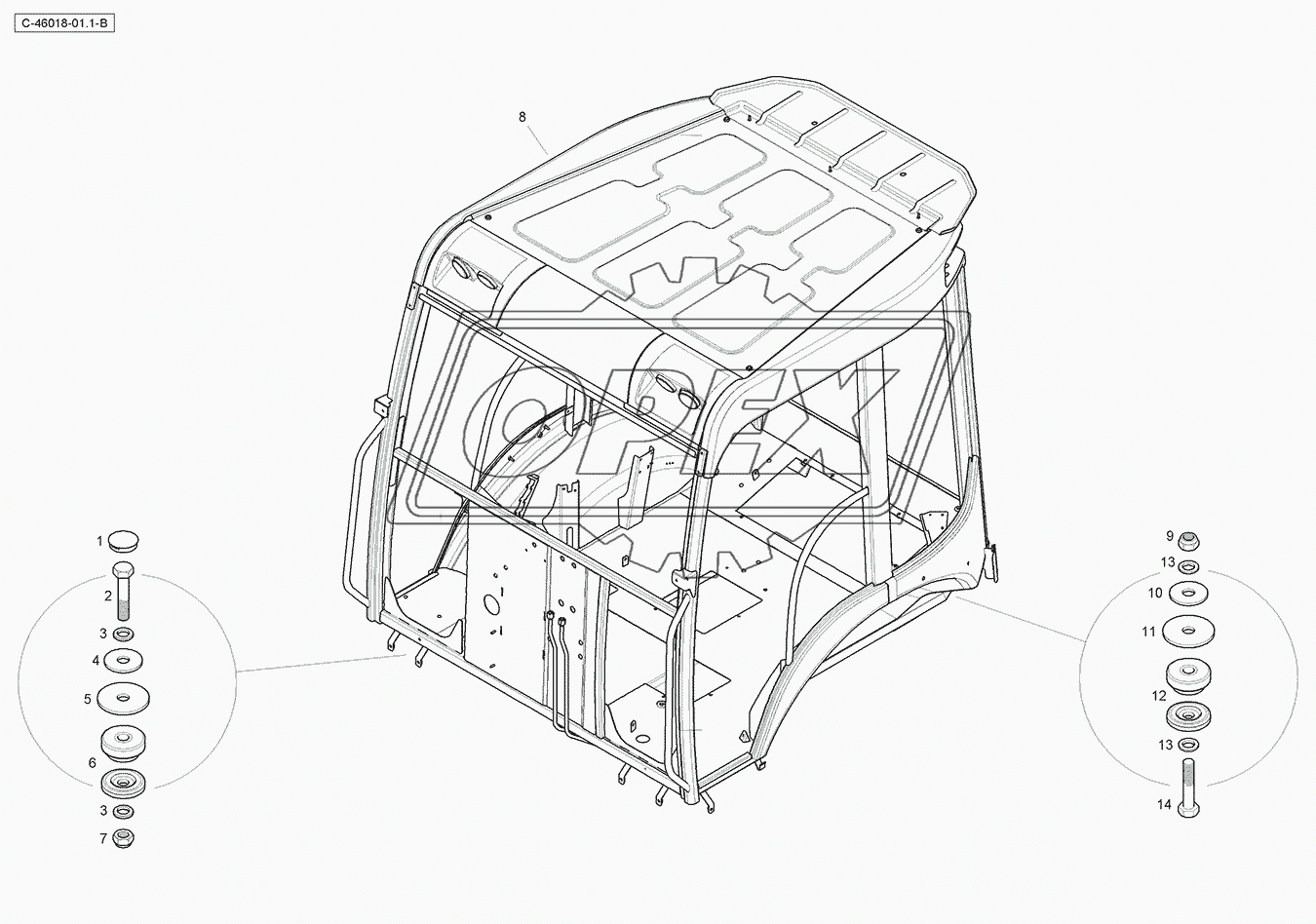 Cab - without windscreen - Structure - Mounts
