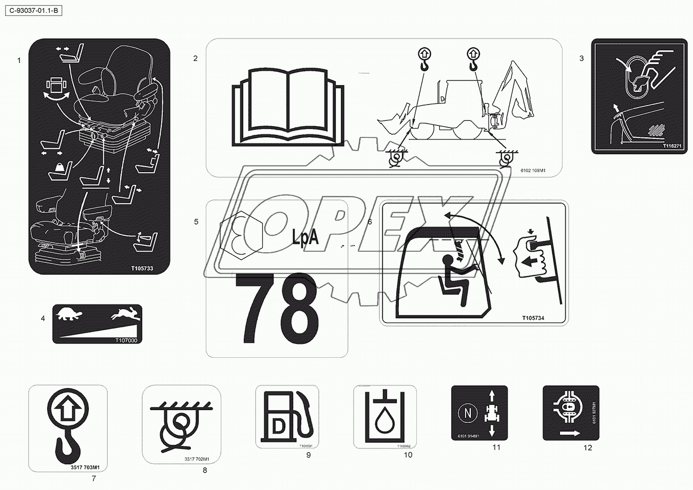 Decals - Cab - English - ISO - CE - Instructions