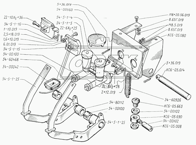 Механизм педалей тормоза