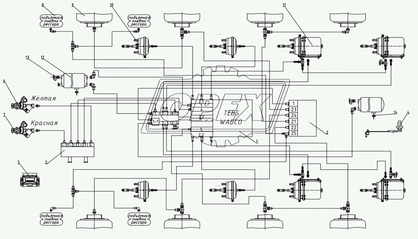 Схема пневматическая Wabco