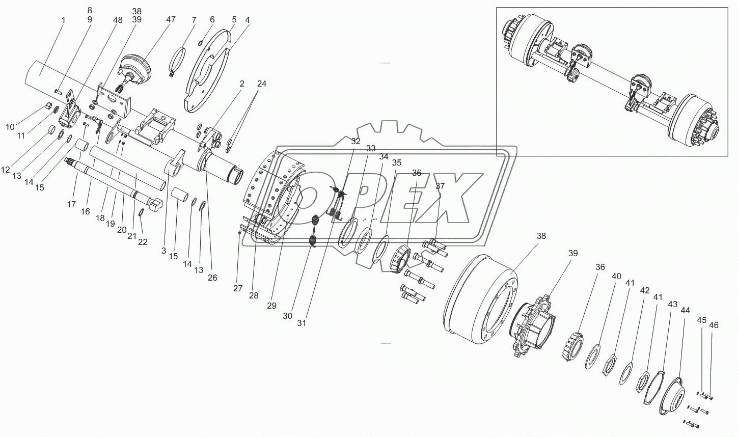 Ось с тормозами 9042-2410011