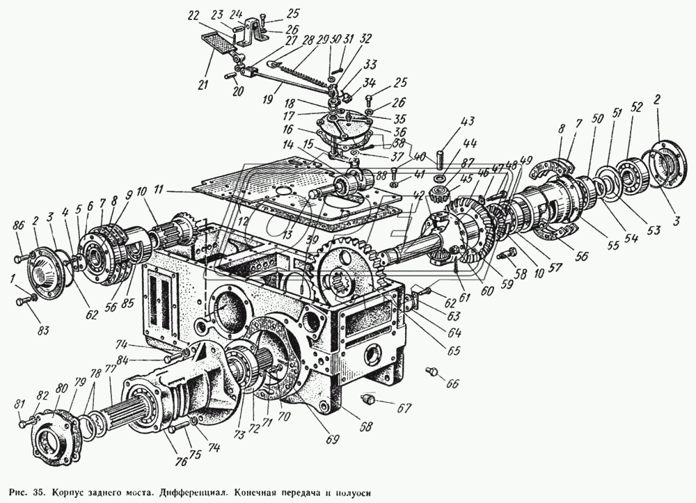Корпус заднего моста. Дифференциал. Конечная передача и полуоси