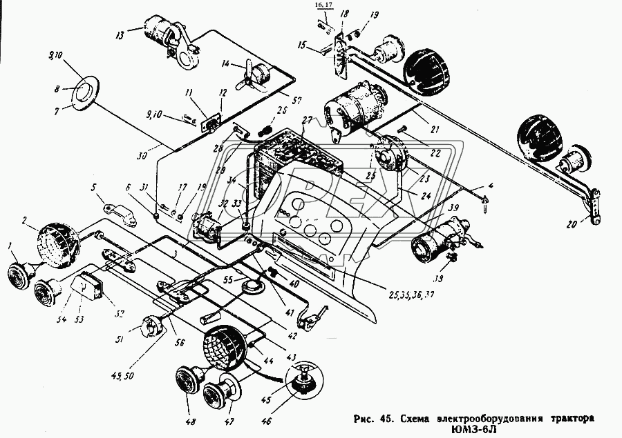 Схема электрооборудования трактора ЮМЗ-6Л