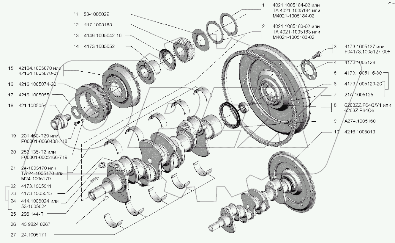  Вал коленчатый и маховик