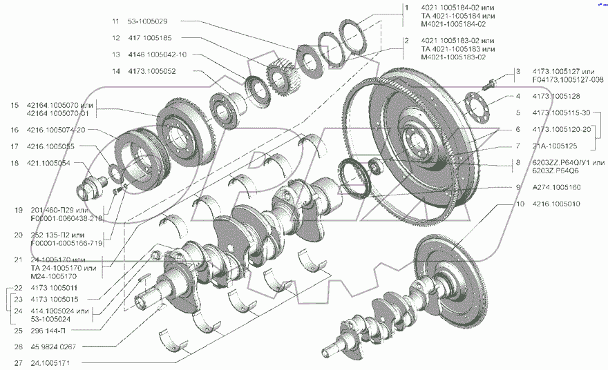  Вал коленчатый и маховик