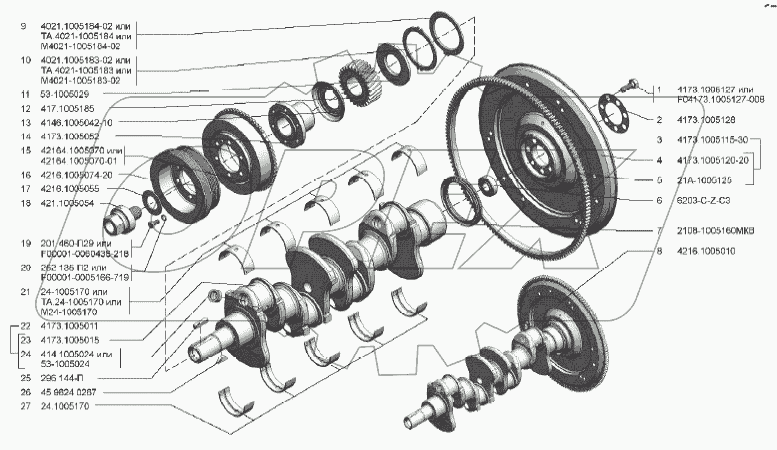  Вал коленчатый и маховик