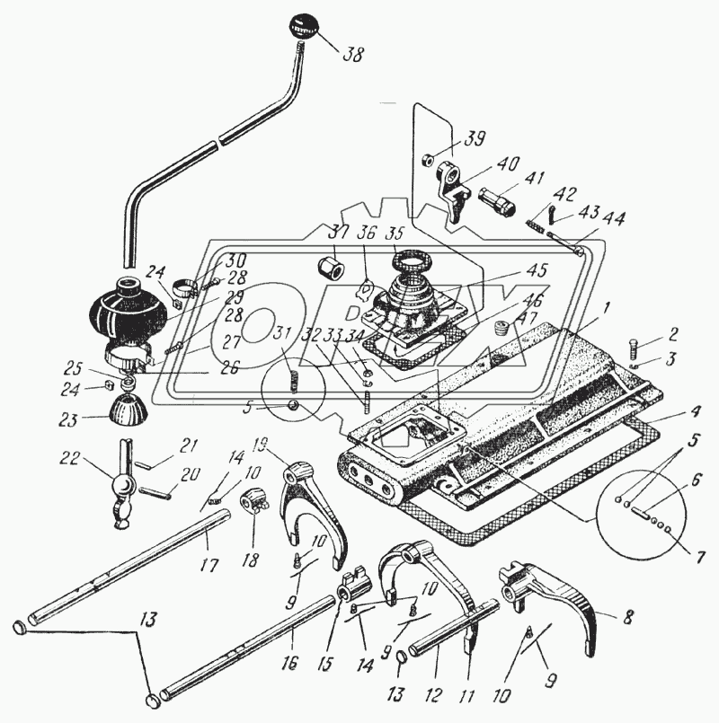 Механизм переключения передач (Рис. 43)