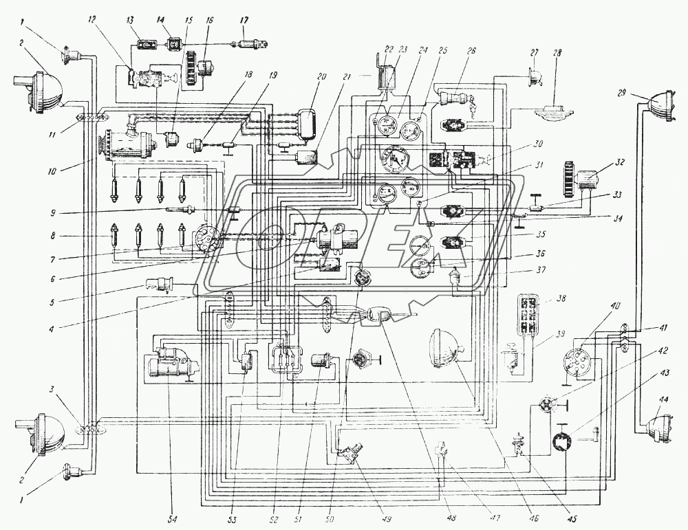 Схема электрооборудования автомобиля Урал-375Д (Рис. 104)