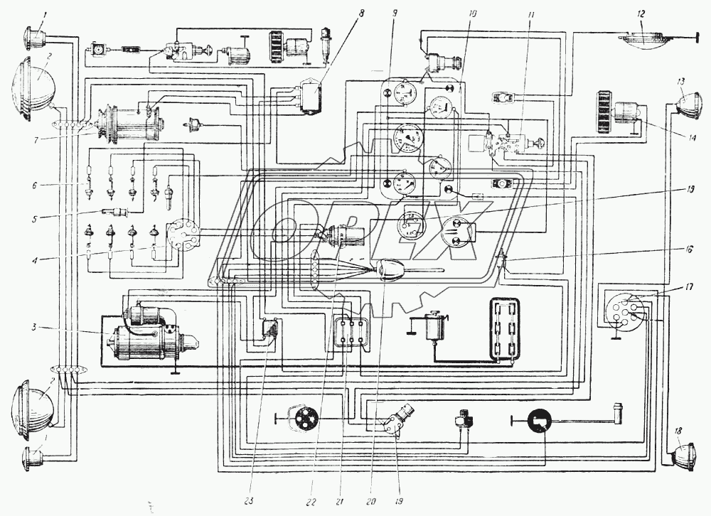 Схема электрооборудования автомобиля Урал-377 (Рис. 105)