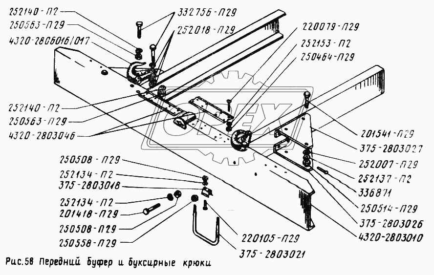 Передний буфер и буксировочные крюки