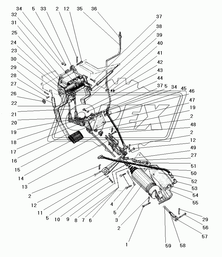 Привод педалей сцепления и тормоза