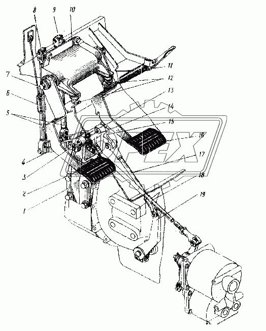Привод педалей сцепления и тормоза