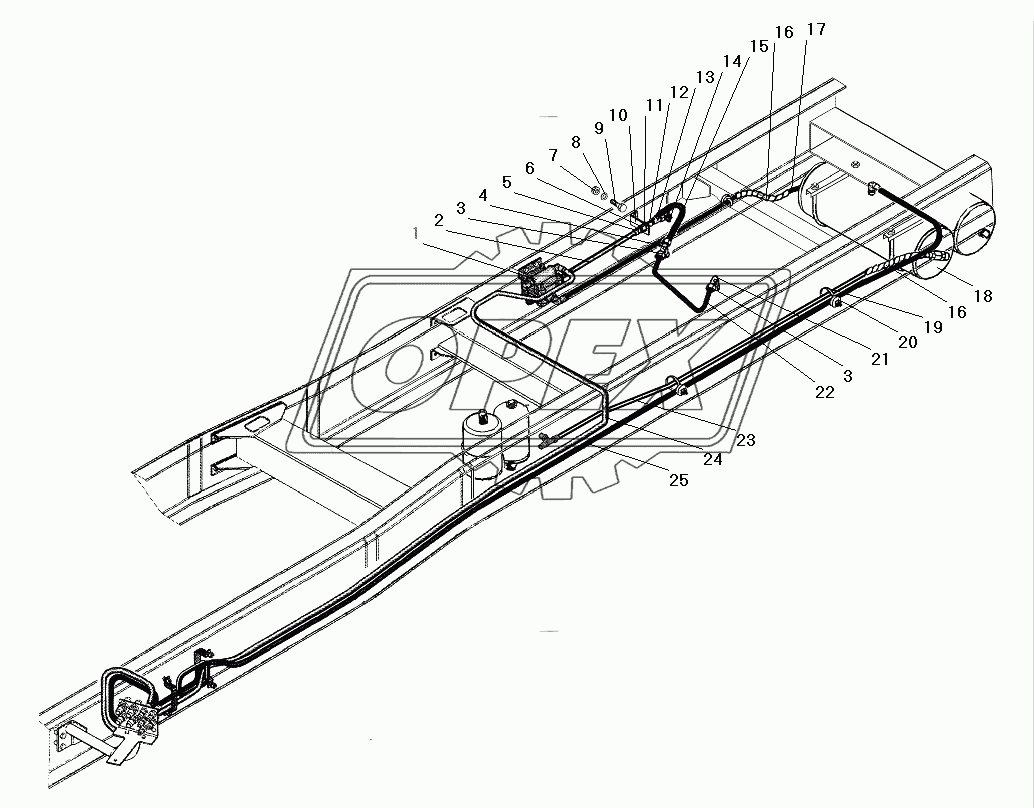 Установка пневмопривода стояночного тормоза