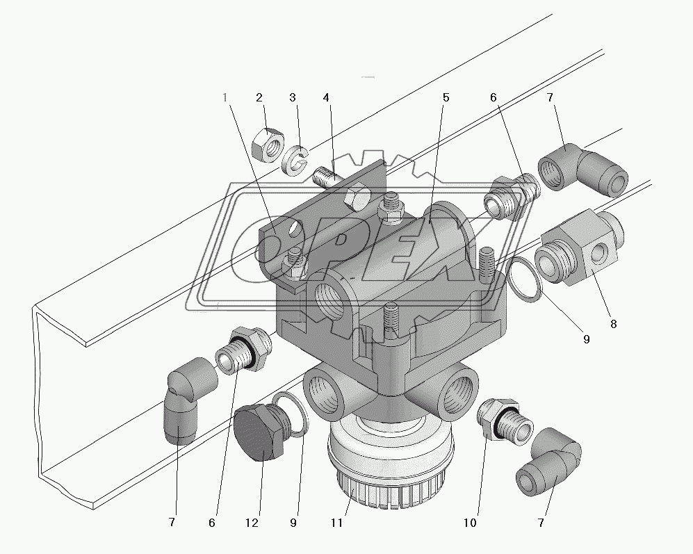Установка ускорительного клапана (для стояночного тормоза)