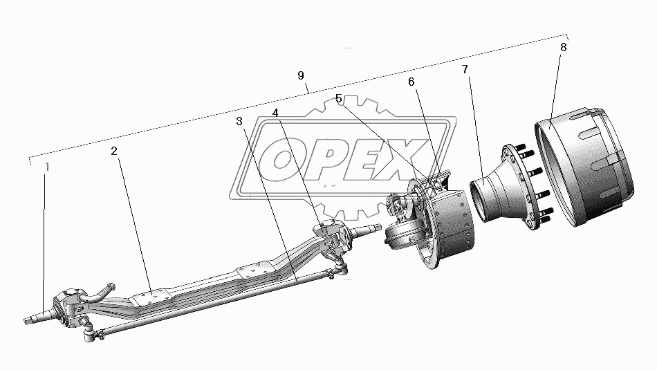 Ось передняя со ступицей и тормозом