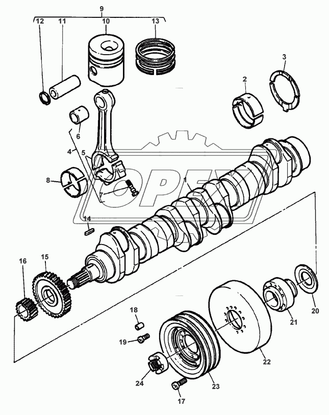 CRANKSHAFT, PISTONS AND CONNECTING RODS