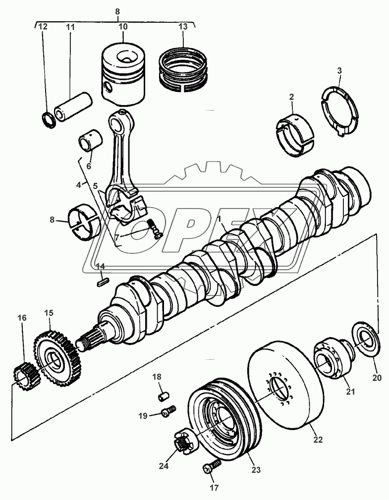 CRANKSHAFT, PISTONS AND CONNECTING RODS