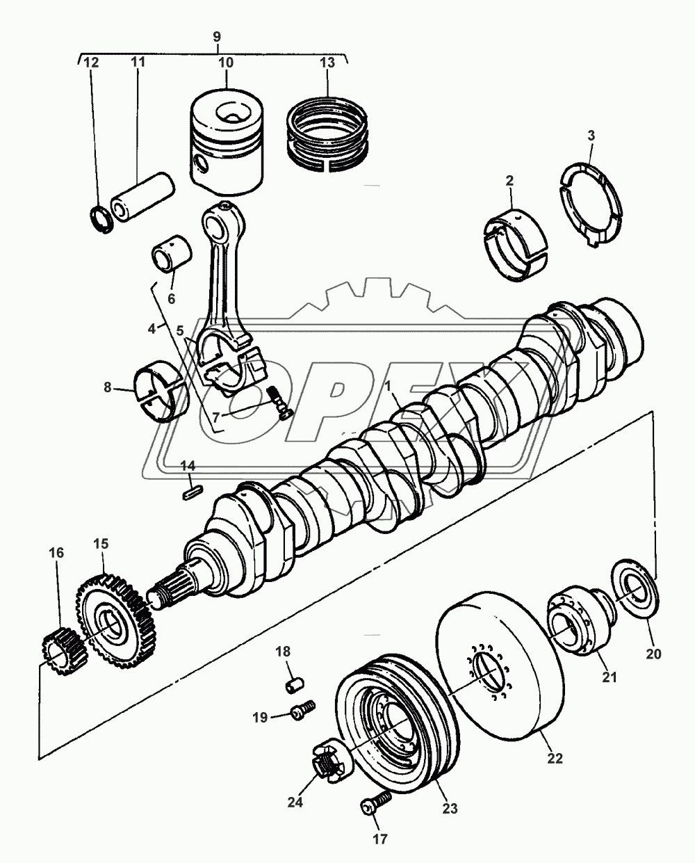 CRANKSHAFT, PISTONS AND CONNECTING RODS