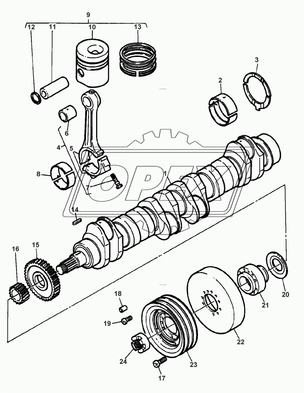 CRANKSHAFT, PISTONS AND CONNECTING RODS