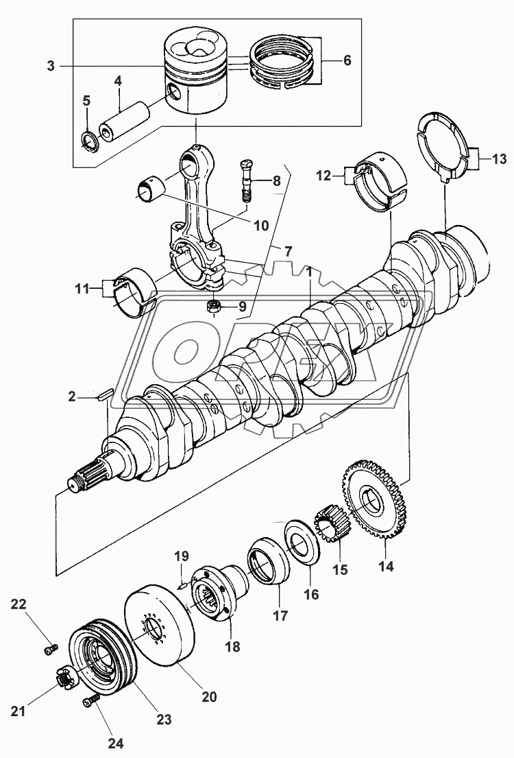CRANKSHAFT, PISTONS AND CONNECTING RODS