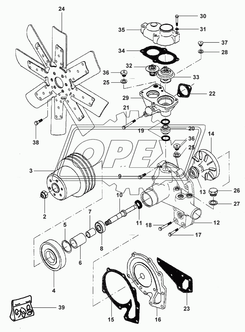 WATER PUMP, THERMOSTAT AND HEAT EXCHANGER