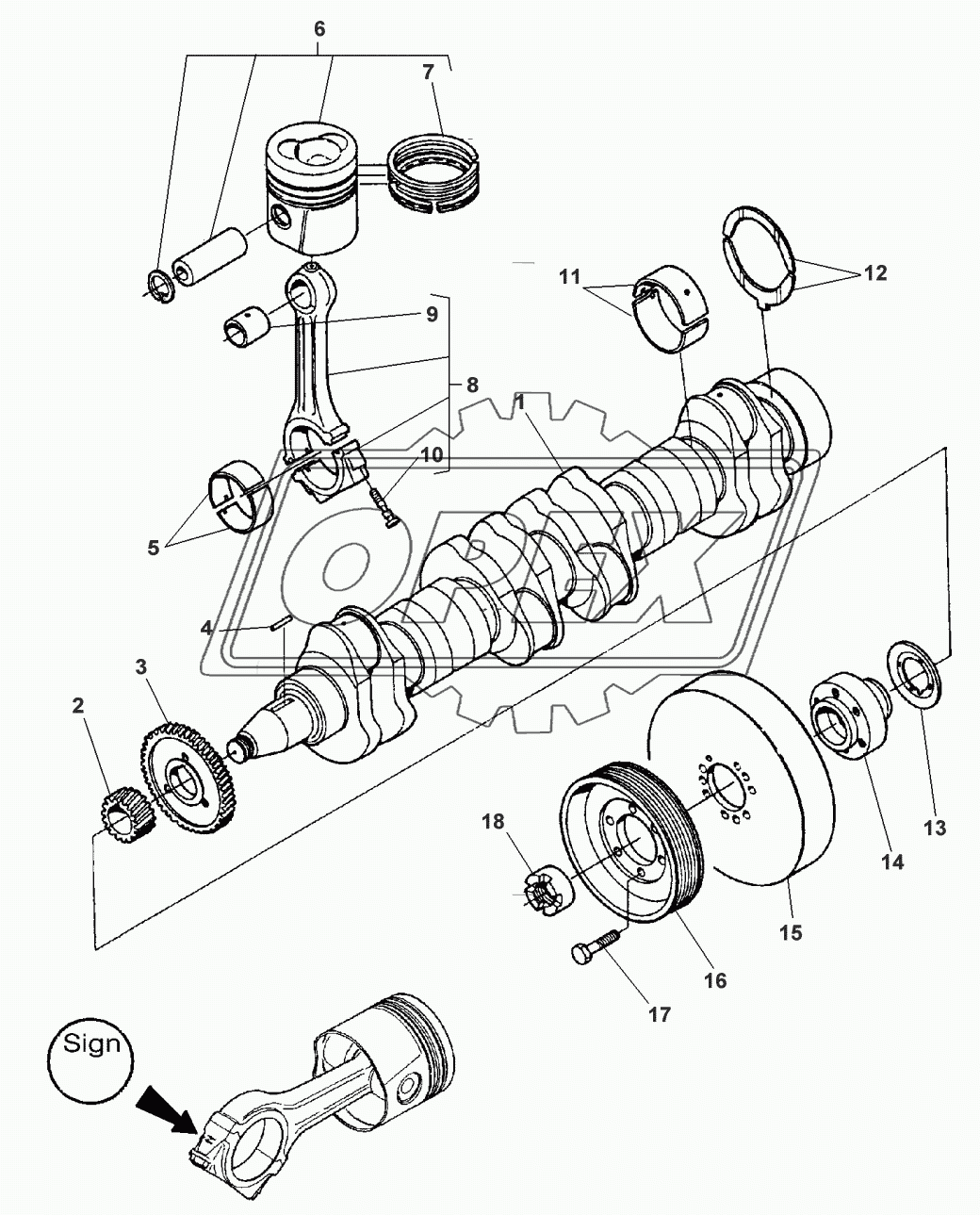 CRANKSHAFT, PISTONS AND CONNECTING RODS