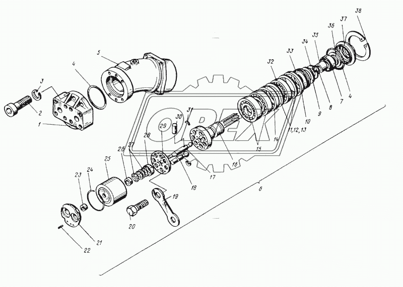 Гидромотор с фланцевой крышкой и шлицевым валом