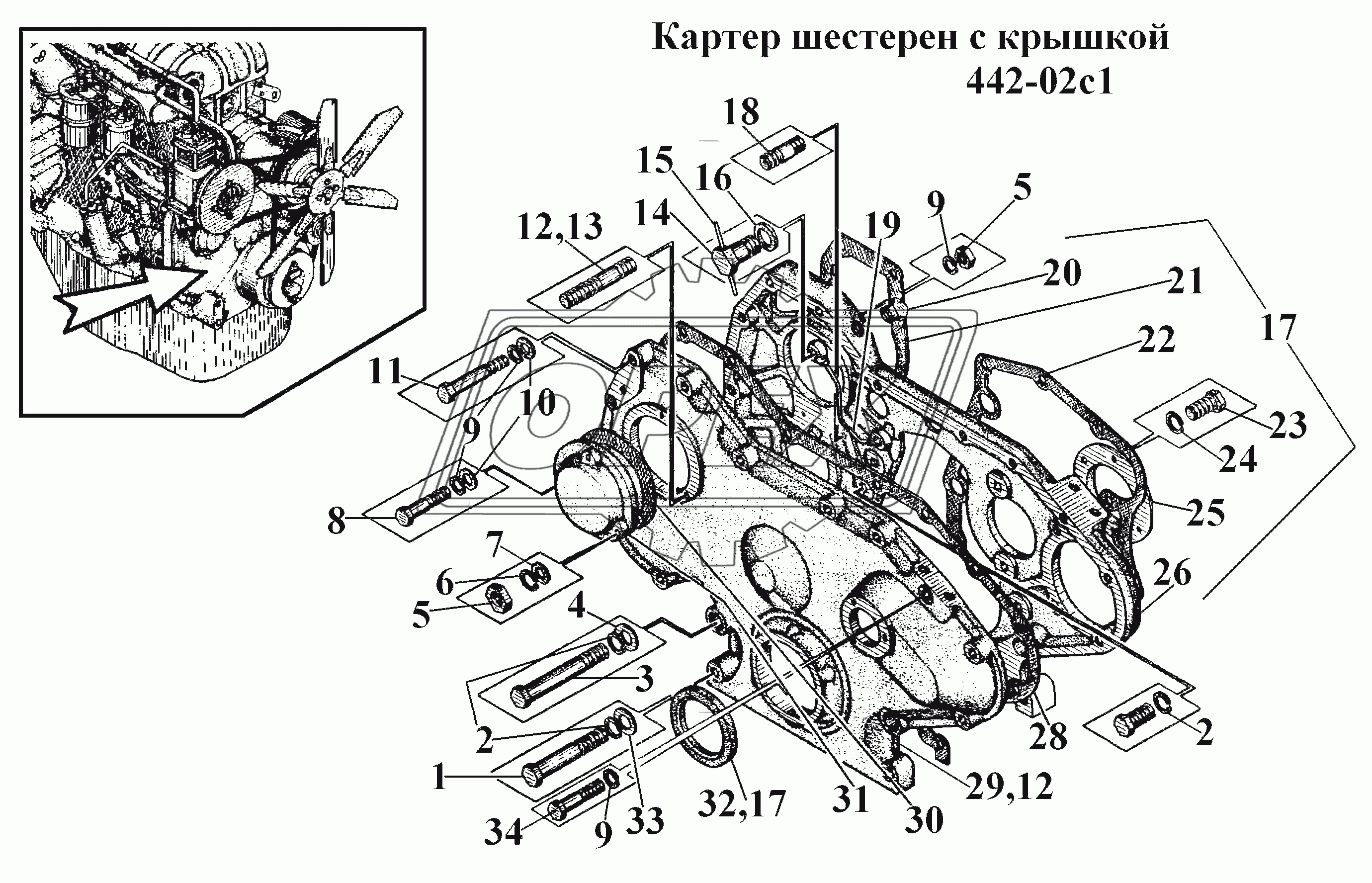 Картер шестерен с крышкой 442-02с1