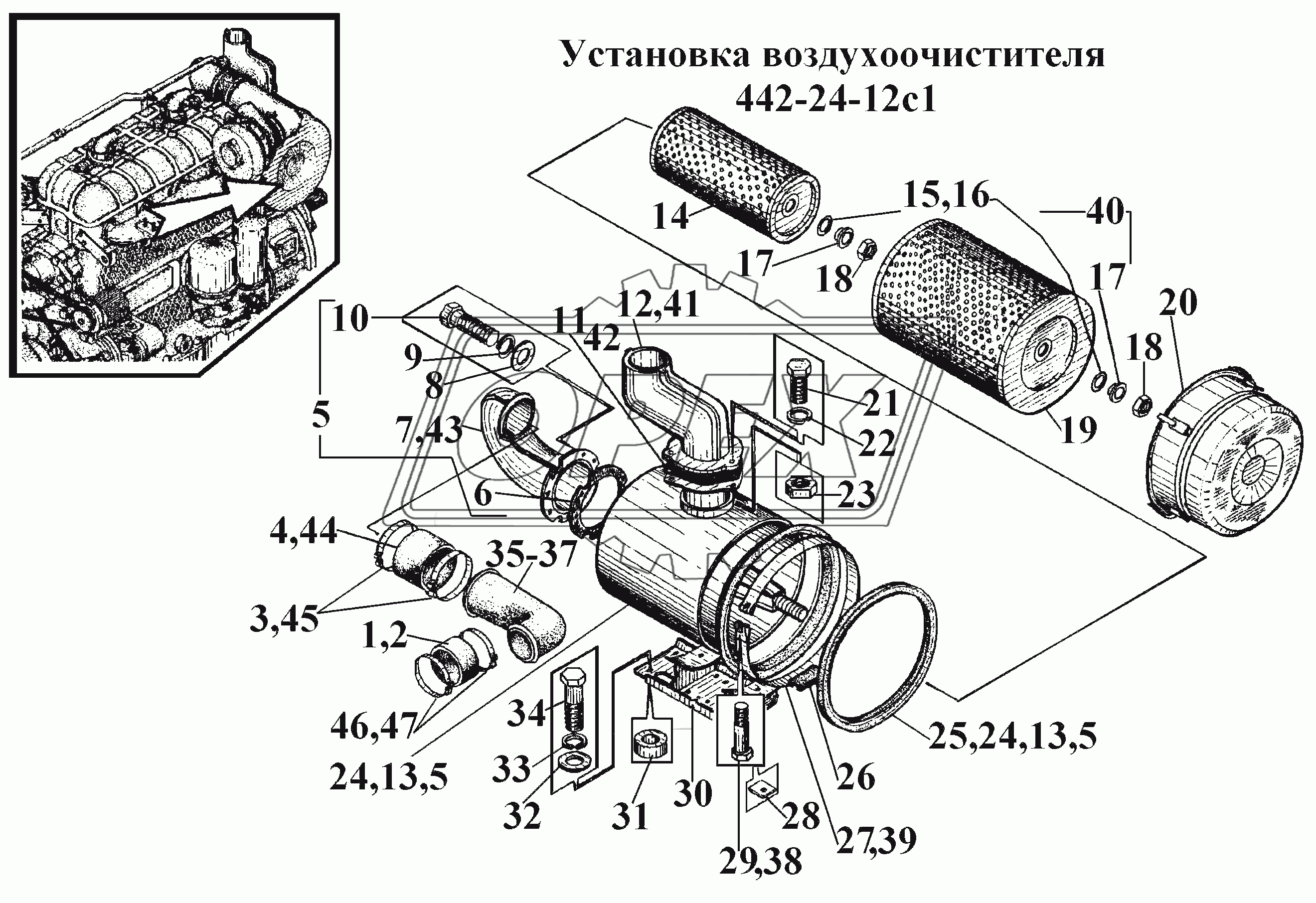 Установка воздухоочистителя 442-24-12с1