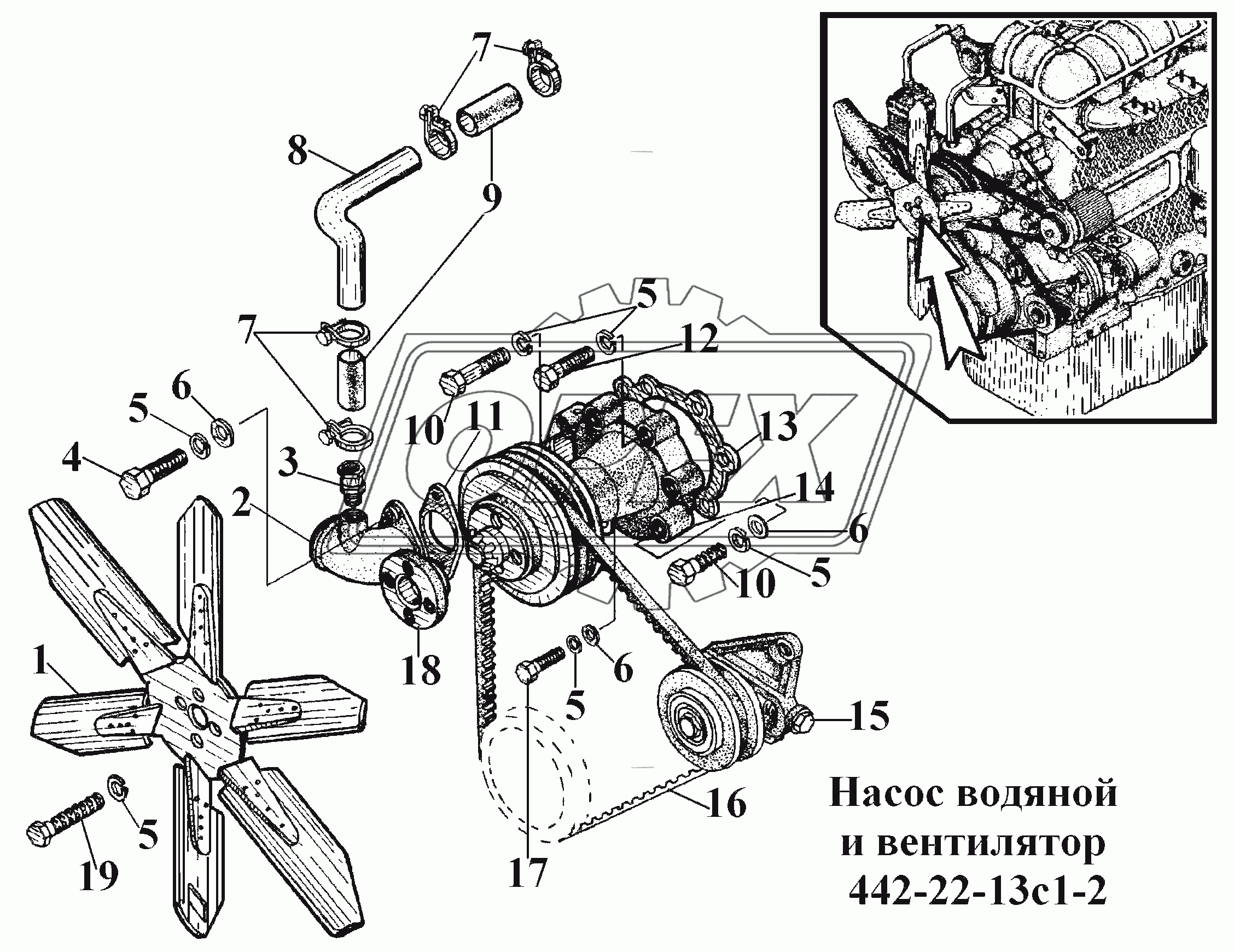 Насос водяной и вентилятор 442-22-13с1-2