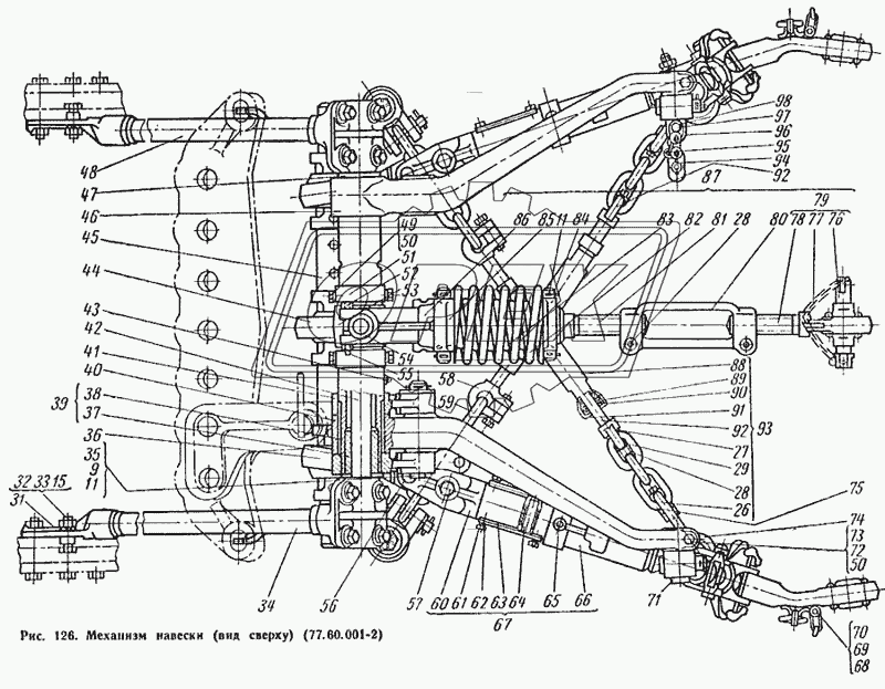 Механизм навески (вид сверху) (77.60.001-2)
