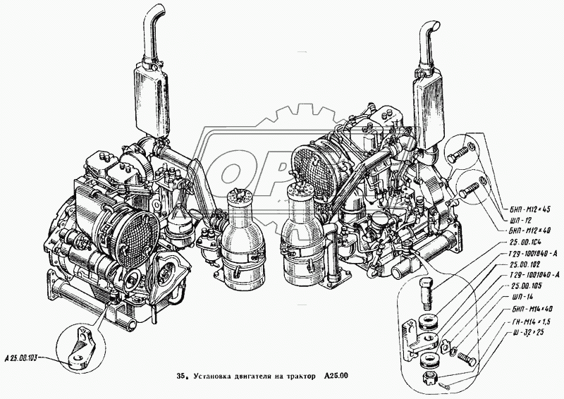 Установка двигателя на трактор