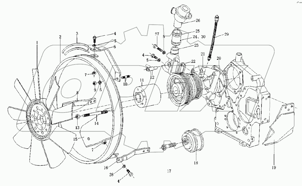 Водяной насос и вентилятор