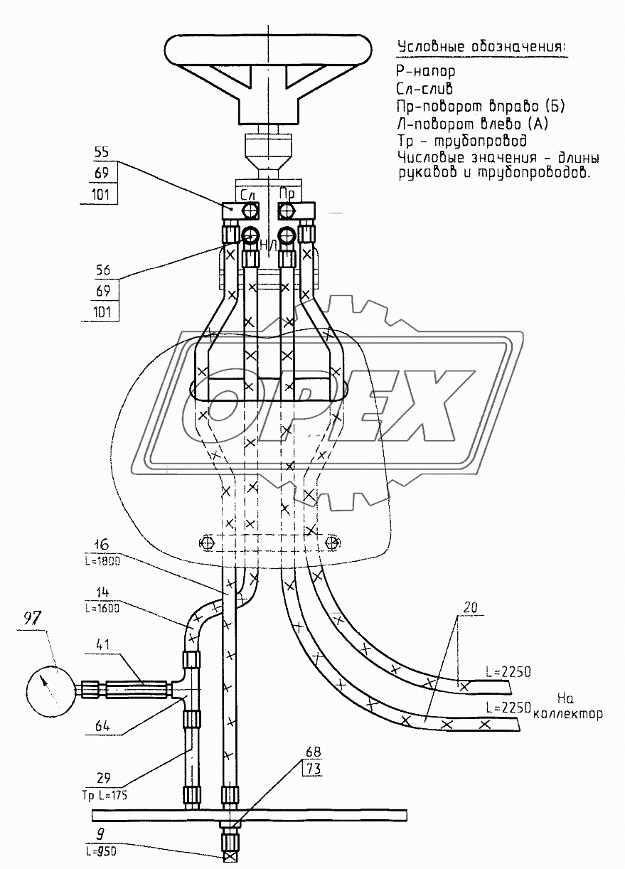 Гидроуправление на поворотной платформе (314-20-80.04.000 с гидравликой ПСМ), (314-20-80.04.000-10 с гидравликой «Bosch-Rexroth») 1