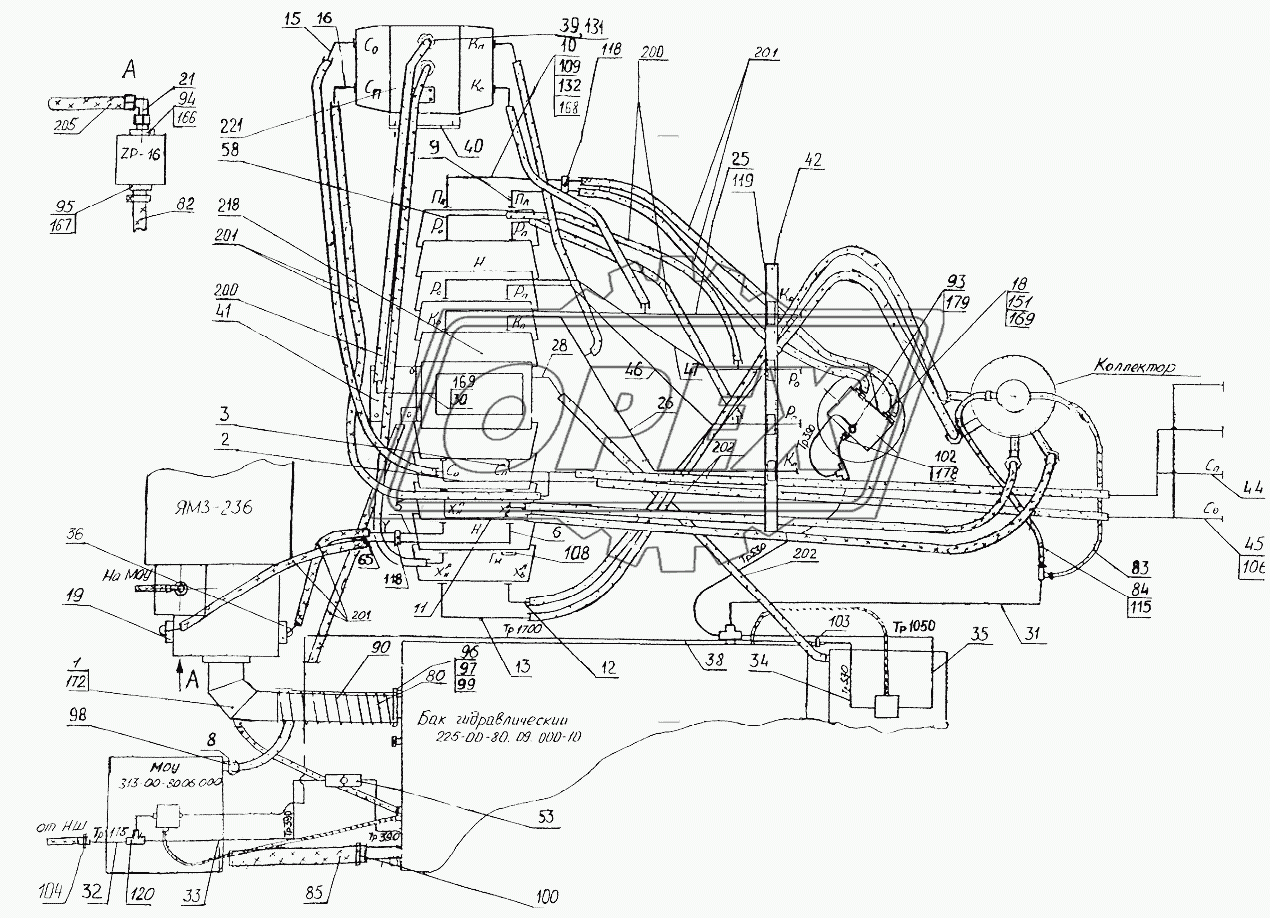 225-10-80.01.000 Трубопроводы на поворотной платформе (с гидравликой «Bosch-Rexroth»)
