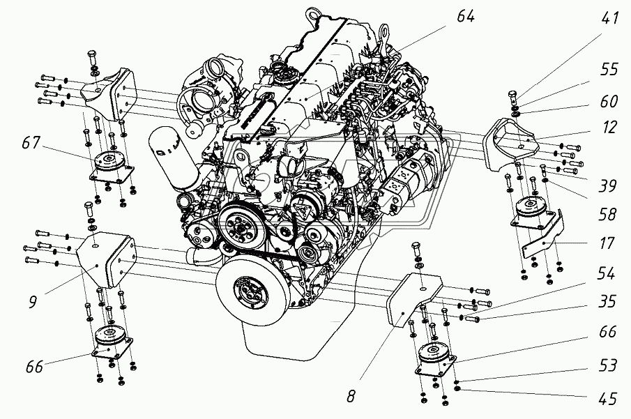 Двигатель с опорами