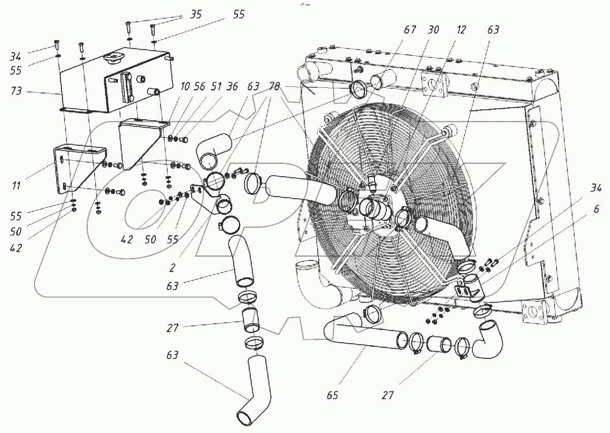  Патрубки водяного радиатора и расширительный бачок