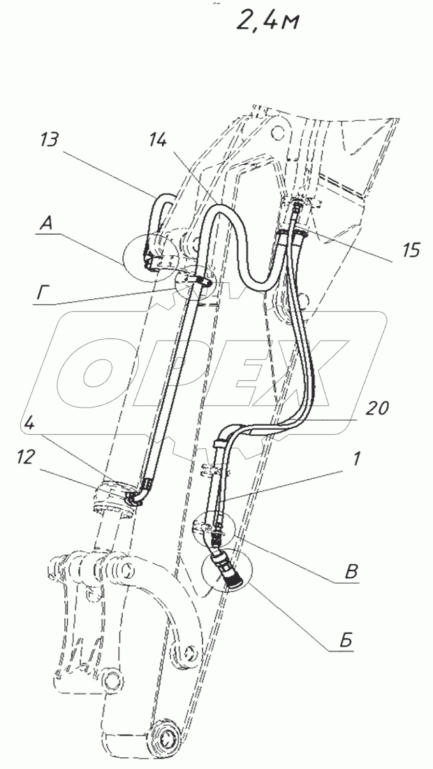  Гидроразводка рукояти 2400 с разводкой под гидромолот