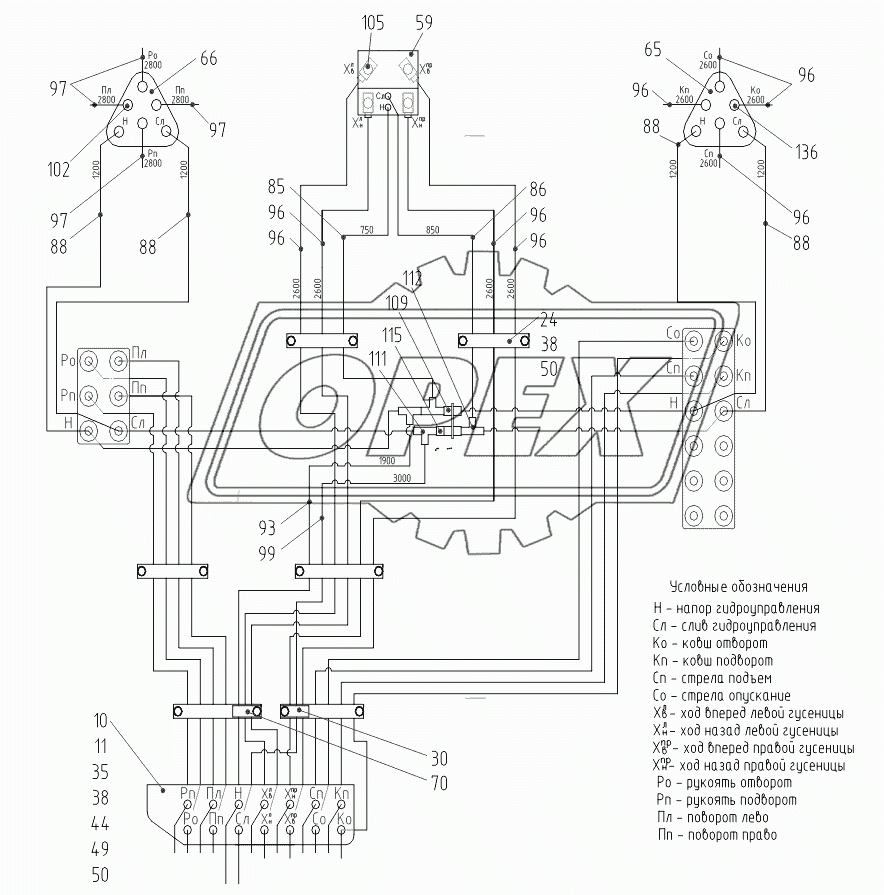 Гидроуправление в кабине (монтажная схема)