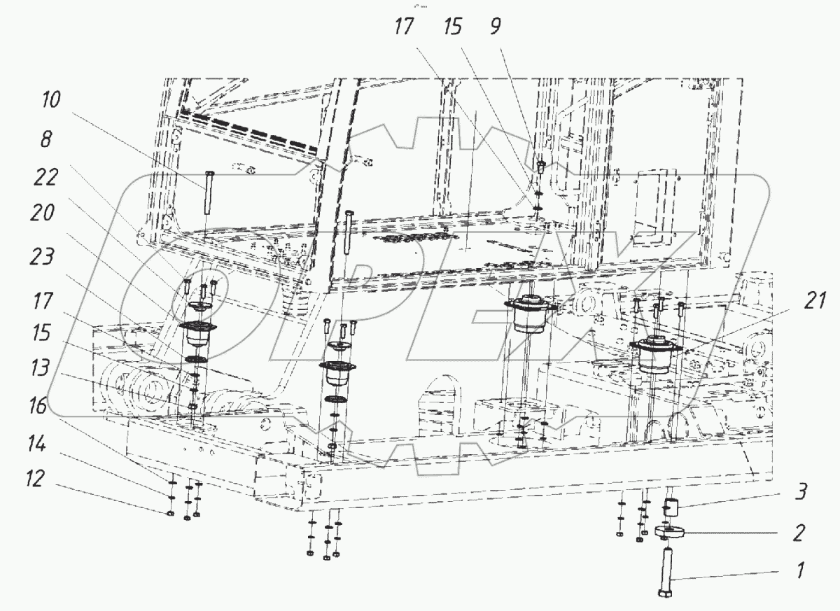  Установка опор кабины