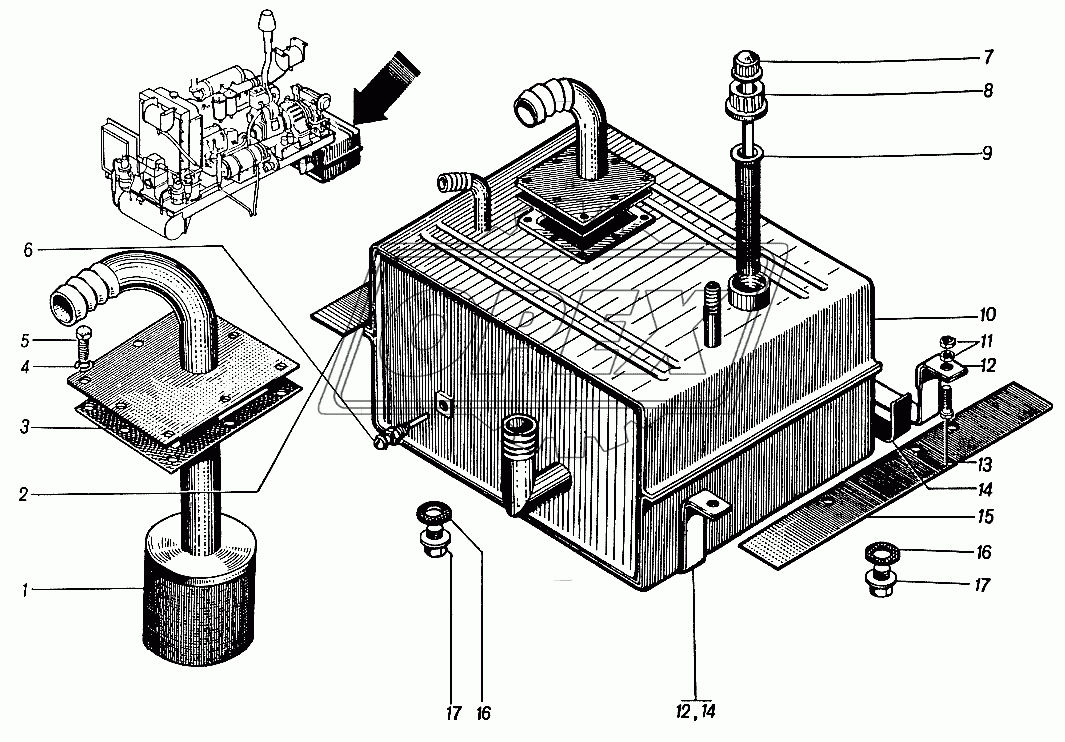 Силовая установка 4361А.17. Установка бака 4361А.17-80