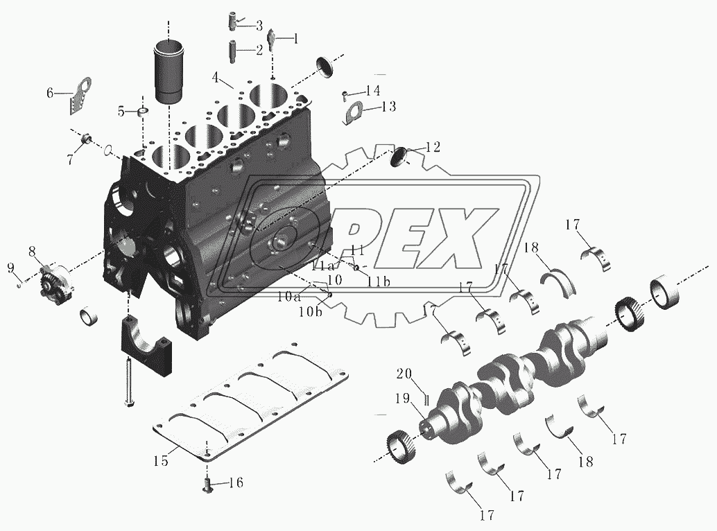 Блок цилиндра  коленчатый вал и масляный насос