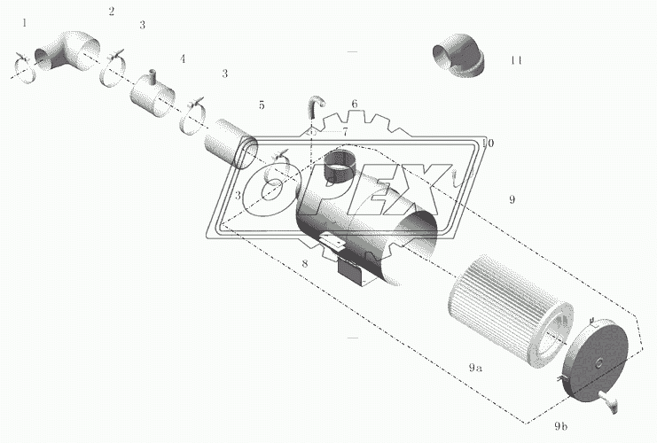 Схема монтажа воздушного фильтра и впускного трубопровода (ISDE185-41) PD30-1109-03