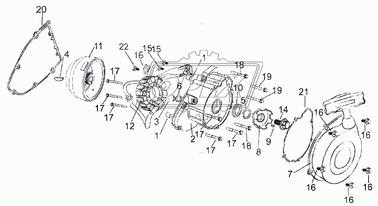 Левая крышка картера, генератор, стартер