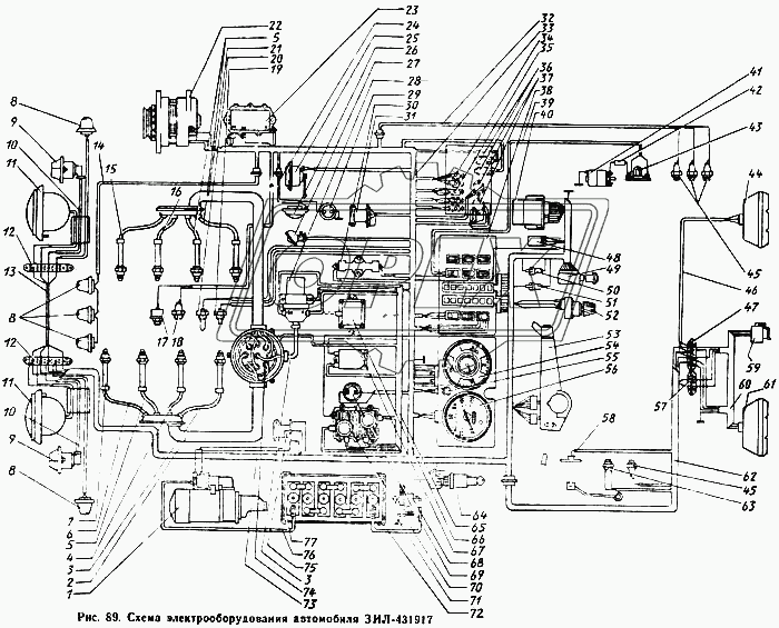 Схема электрооборудования автомобиля ЗИЛ-431917